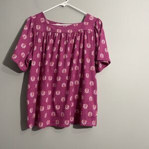 Croft & Barrow Women’s Petite Large Purple Floral Square Neck Blouse